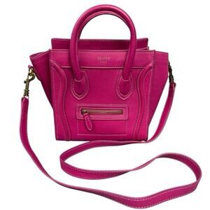 Celine Nano Luggage Pink Leather Wing-Side Mini Handheld Crossbody Handbag